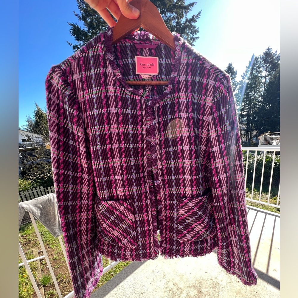 New Kate Spade Pink Plaid Women's Jacket